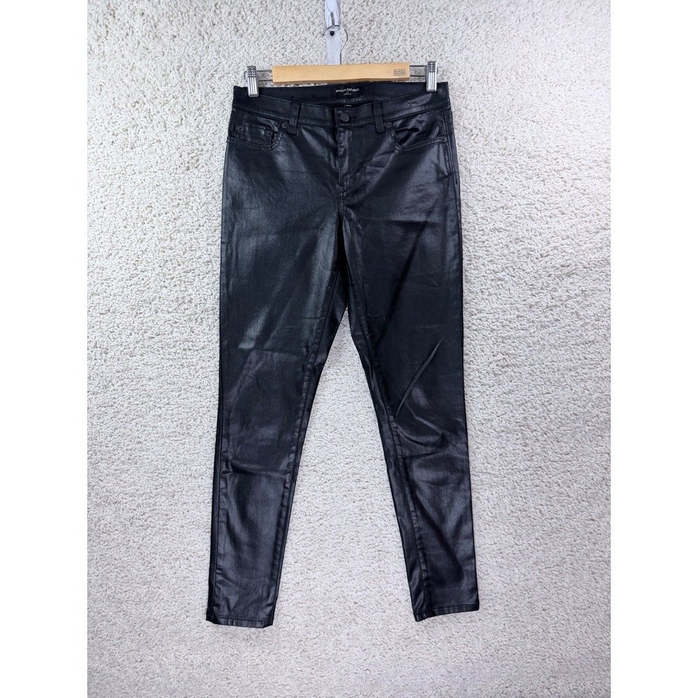 Banana Republic Skinny Pants Womens 26/2R Black Coated Denim Faux Leather Look